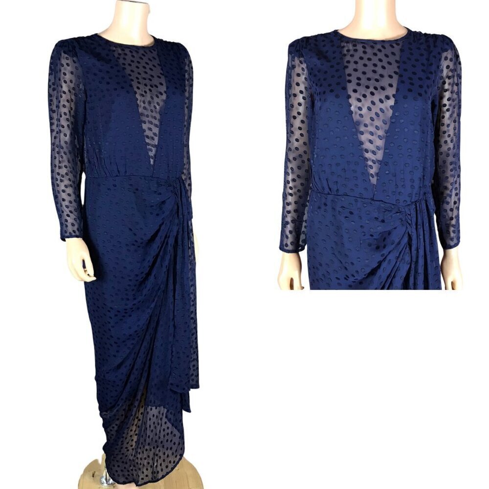 Blue Polka Dot Illusion Maxi Dress NWT M - Picture 6 of 15